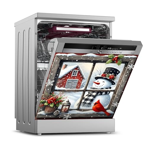 Christmas Snowman Refrigerator Magnet Cover Panel Decal - 23 x 26 Inches