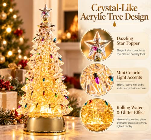 Multicolor Acrylic Christmas Tree Snow Globe Lights - Festive Table Decor