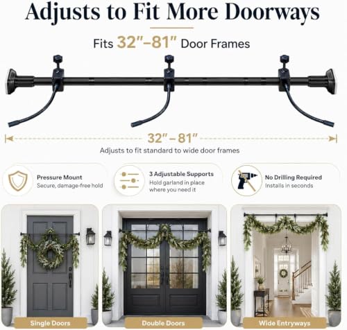 Adjustable Garland Hanger for Front Door 31.5-80.7 Inch No Drill Heavy Duty Support up to 25 lbs