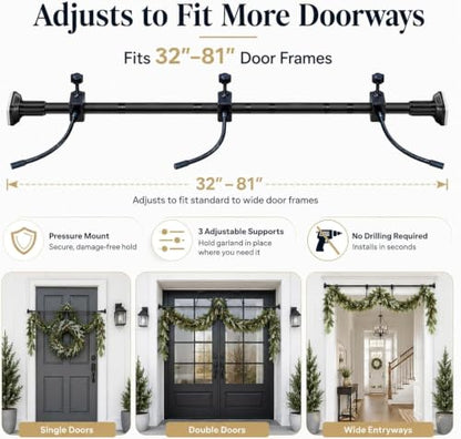 Adjustable Garland Hanger for Front Door 31.5-80.7 Inch No Drill Heavy Duty Support up to 25 lbs