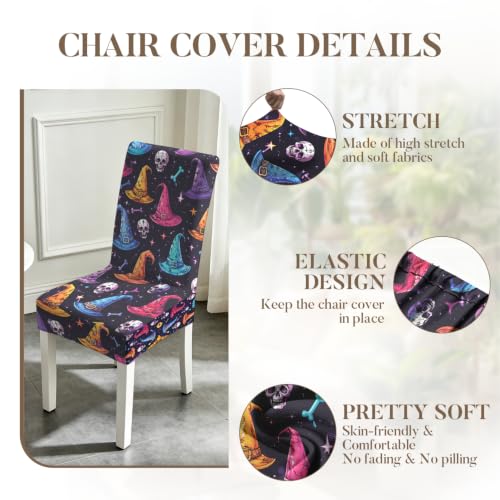 Halloween Witch Hat Chair Covers Set of 4 - Colorful Spooky Chair Slipcovers