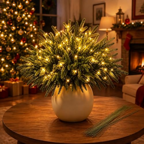 Green Twinkling Enchanted Evergreen Pine Tree with Lights - 5/10 Pack Artificial Branches for Holiday Decor