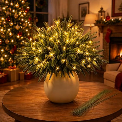 Green Twinkling Enchanted Evergreen Pine Tree with Lights - 5/10 Pack Artificial Branches for Holiday Decor