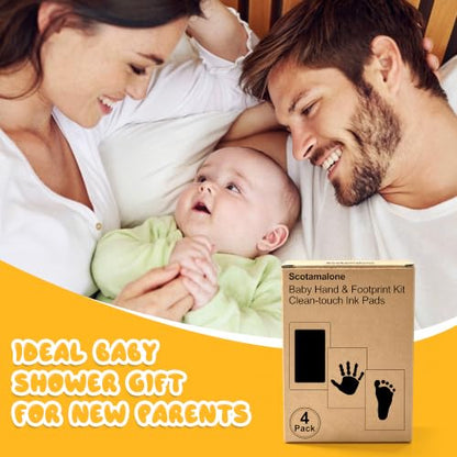 Baby Hand and Footprint Kit Black 4 Pack - Mess-Free Inkless Prints for Newborns & Pets