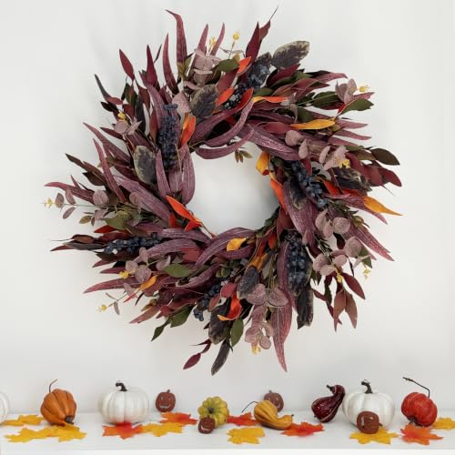 Fall Wreath for Front Door - Eucalyptus & Blueberry Decor, 26 Inches