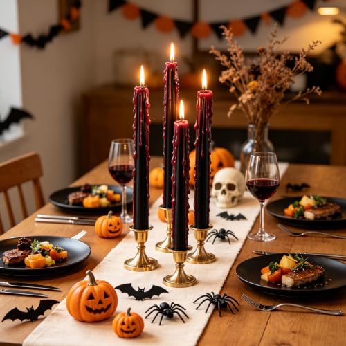 Black Bleeding Taper Candles 12 Pack - 10 Inch Halloween Gothic Decor - Variation of THIS listing