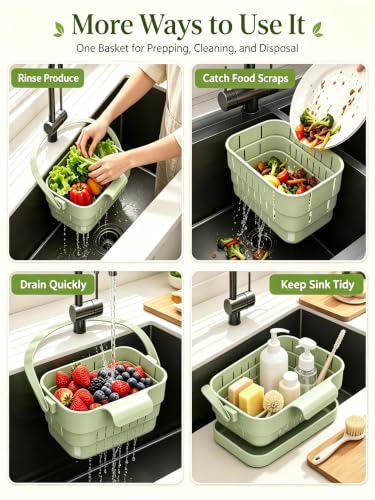 Foldable Hanging Sink Drain Basket - Green, Fast-Draining, Detachable Kitchen Organizer