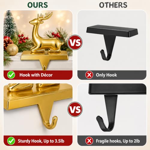 Gold 2-Pack Christmas Stocking Holders for Mantle - Festive Holiday Decor