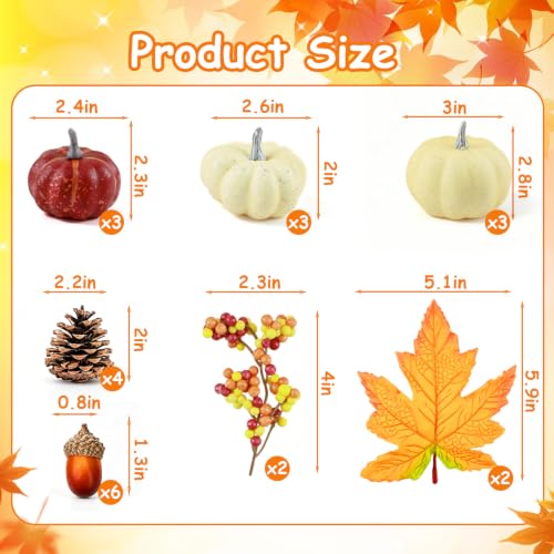 Artificial Pumpkin Decor Fall Mini Pumpkin Ornaments with Maple Leaves & Acorns - 23pcs