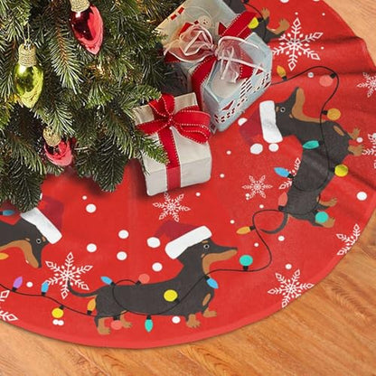 Dachshund Christmas Tree Skirt - Medium, Dog Funny Holiday Decor, 36 Inch