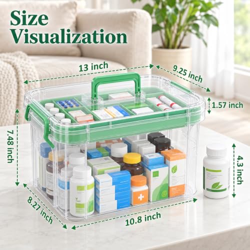 15QT Clear Plastic Medicine Organizer with Handle & Tray for First Aid, Medications, and Storage