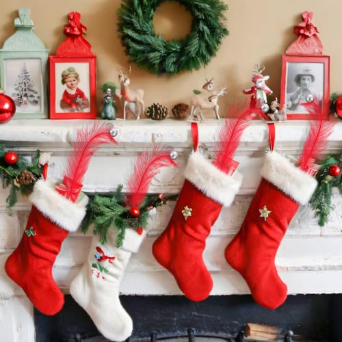 Red Christmas Tree Pick Ornaments Stems - 17 Inch Holiday Decor Set