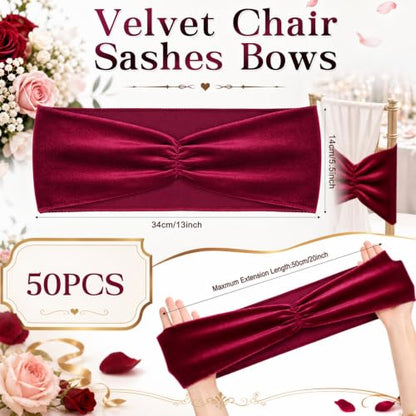 50 Pcs Red Spandex Wedding Chair Sashes with Bow - Elegant Party Decor