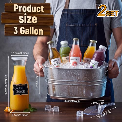 2 Pack Large Galvanized Ice Buckets for Parties and Events - 3 Gallon Capacity