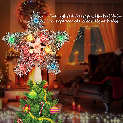 Multicolor Christmas Tree Star Topper with Lights - Tinsel Wreath Plug-in 3D Star