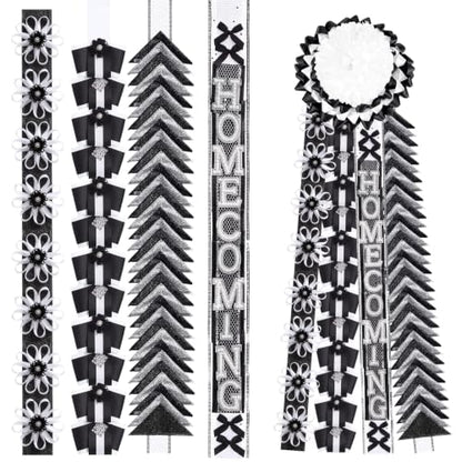 4 PCS Homecoming Mum Braid Set - 30 Inch Black White Ribbon Braids with Variation