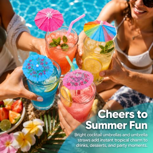 50 PCS Colorful Tropical Cocktail Umbrella Straws and Picks Set