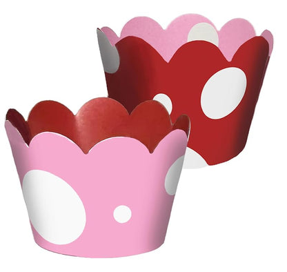 Cupcake Wrappers 24 Count Reversible Pink & Red Dots - Adjustable, Wedding & Baby Shower