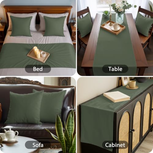 King Size Army Green Bed Runner with Matching Pillow Covers - Minimalist Decor