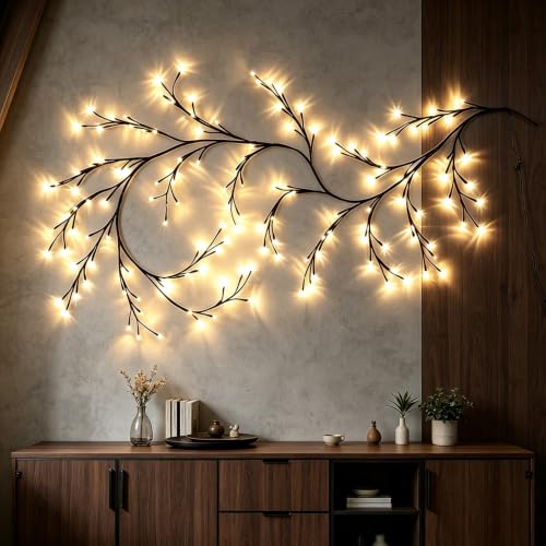 Willow Vine Lights Blossom Tree Branch String Lights USB Operated for Holiday & Indoor Decor - Plain Bare Lamp Variant