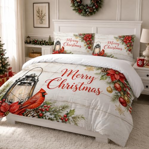 Christmas Comforter Set Twin Bedspread Rustic Bird Red Cardinal 17-02