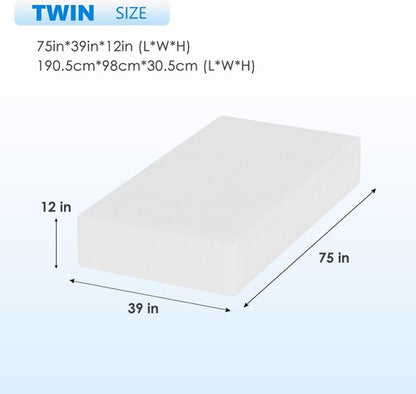 FDW 12 Inch Green Tea Memory Foam Mattress - Medium-Firm Pressure Relief | Twin Size, CertiPUR-US Certified