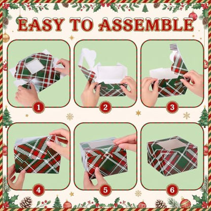 48 Pcs Christmas Gingham Treat Boxes with Window - Red & Green Holiday Design