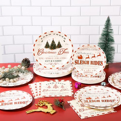 Christmas Farmhouse Paper Plate and Napkin Set - Vintage Holiday Tableware