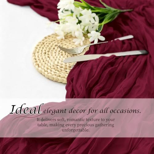 Burgundy Cheesecloth Table Runner Set - Boho 17x108 Inch, 12 Pack