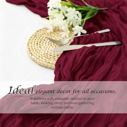 Burgundy Cheesecloth Table Runner Set - Boho 17x108 Inch, 12 Pack