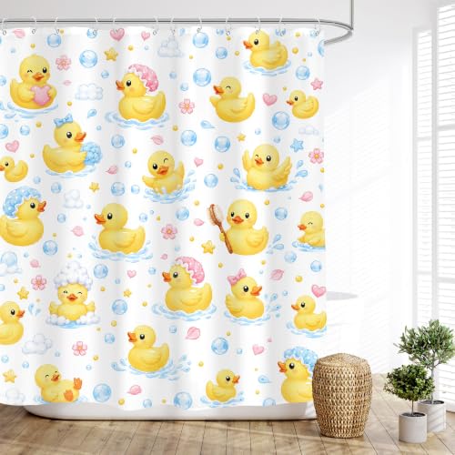 Bubble Duck Rubber Duck Shower Curtain Kids Bathroom Set - 60W x 72L