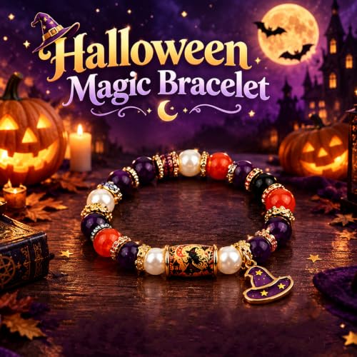 Halloween Witch Pumpkin Bracelet for Women - Adjustable Fall Jewelry