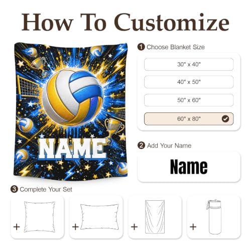 Personalized Volleyball Blanket for Kids with Name - Blue Throw