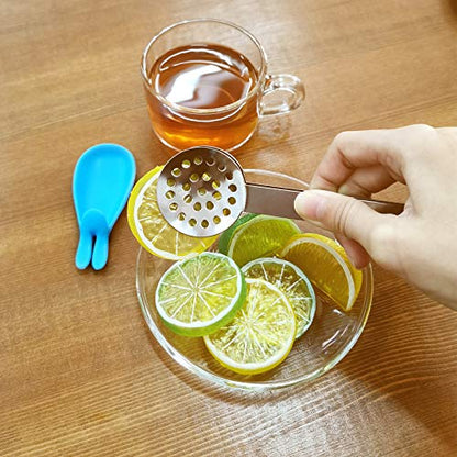 SNAIL GARDEN 2Pcs Stainless Steel Tea Bag Tongs, Round Tea Bag Squeezer with 2Pcs Bunny Silicone Tea Bag Holders & Rests- 6inch Tea Bag Strainer Clips Herb or Sugar Ice Cube for Kitchen Bar Tools