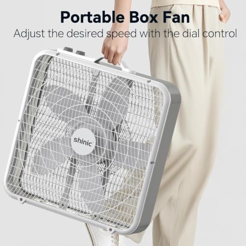 20-Inch Box Fan with Thermostat and 3-Speed Settings for Home & Office Cooling