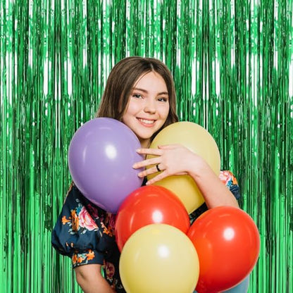 Green Foil Fringe Curtain - 3.2ft x 8.2ft Party Backdrop for St Patrick's Day & Events - 2 Pack