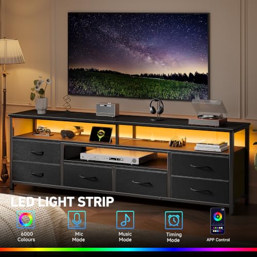 Furologee 63-Inch LED TV Stand with RGB Lighting, Power Outlets, Black