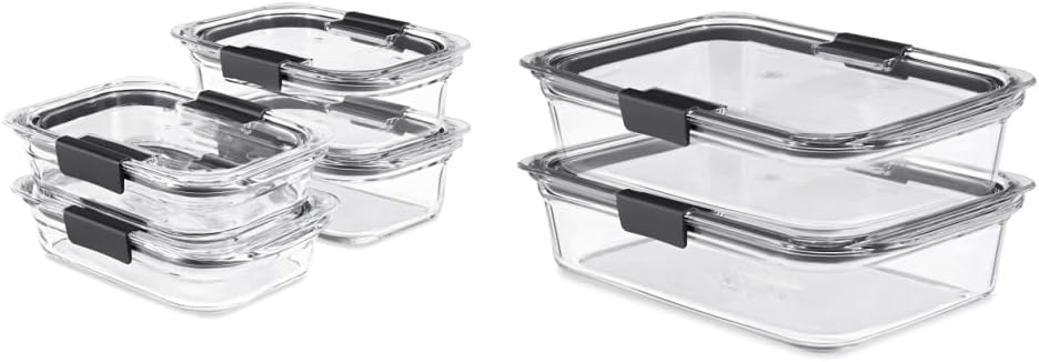 Rubbermaid Brilliance Glass Food Storage Containers - 8-Piece Set, BPA Free & Leak Proof, Clear/Grey
