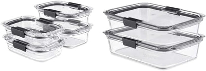 Rubbermaid Brilliance Glass Food Storage Containers - 8-Piece Set, BPA Free & Leak Proof, Clear/Grey