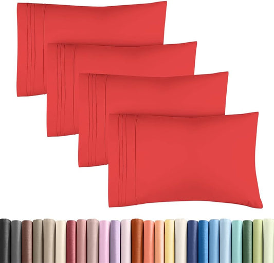 Skiennix Standard Pillow Cases Set of 4 | Ultra Soft Hotel Quality Covers - Machine Washable Red
