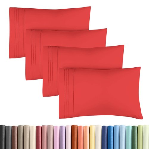 King Standard Pillow Cases Set of 4 - Soft Hotel Quality Pillowcase Covers - Comfy. Cozy Bedding for Women, Men, Kids & Teens - Machine Washable Pillow Protectors - 4 Piece - King Standard Size Red