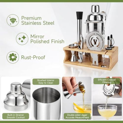 Stainless Steel Cocktail Shaker Set with Stand - Bartender Kit for Home Bar