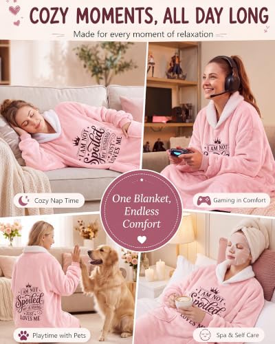 Pink Wearable Blanket Hoodie for Women - Cozy Gift for Wife from Husband