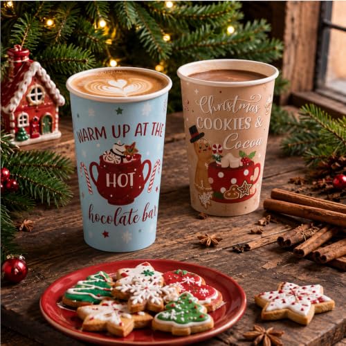 Christmas 16 Oz Hot Cocoa Coffee Cups with Lids - 120 Pieces
