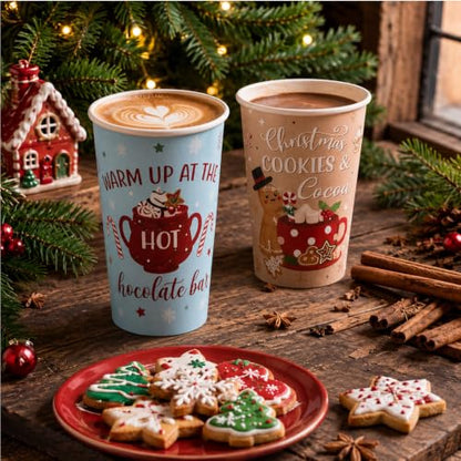 Christmas 16 Oz Hot Cocoa Coffee Cups with Lids - 120 Pieces