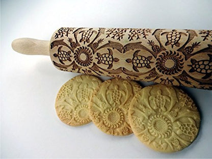 HAWAII Rolling Pin with Pineapple Dolphin Turtle Seaside Beach Sun Hawaii Pattern Design Baking Tool