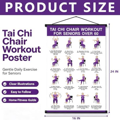 Tai Chi Chair Workout Chart for Seniors - Purple Wall Poster