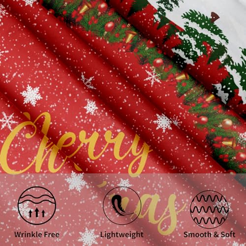 Kawani Christmas Red Tablecloth 60 Inch Round Snowflake & Tree Design - Holiday Kitchen Decor
