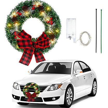 Christmas Car Wreath Decoration with LED Lights - Classic Style