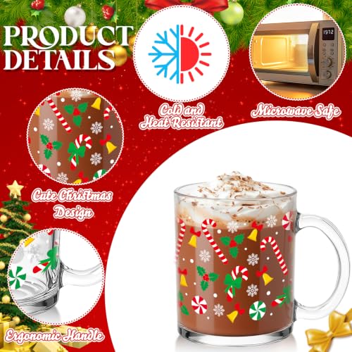 24 Pcs Christmas Glass Mug Gift Set - 12 oz Holiday Coffee Cups with Handles - Winter Designs